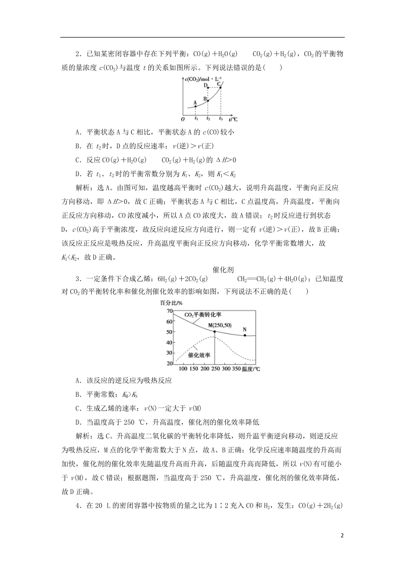 2019版高考化学总复习 第7章 化学反应速率和化学平衡 微专题强化突破13“数形结合”突破化学平衡图像题专题集训 新人教版.doc_第2页