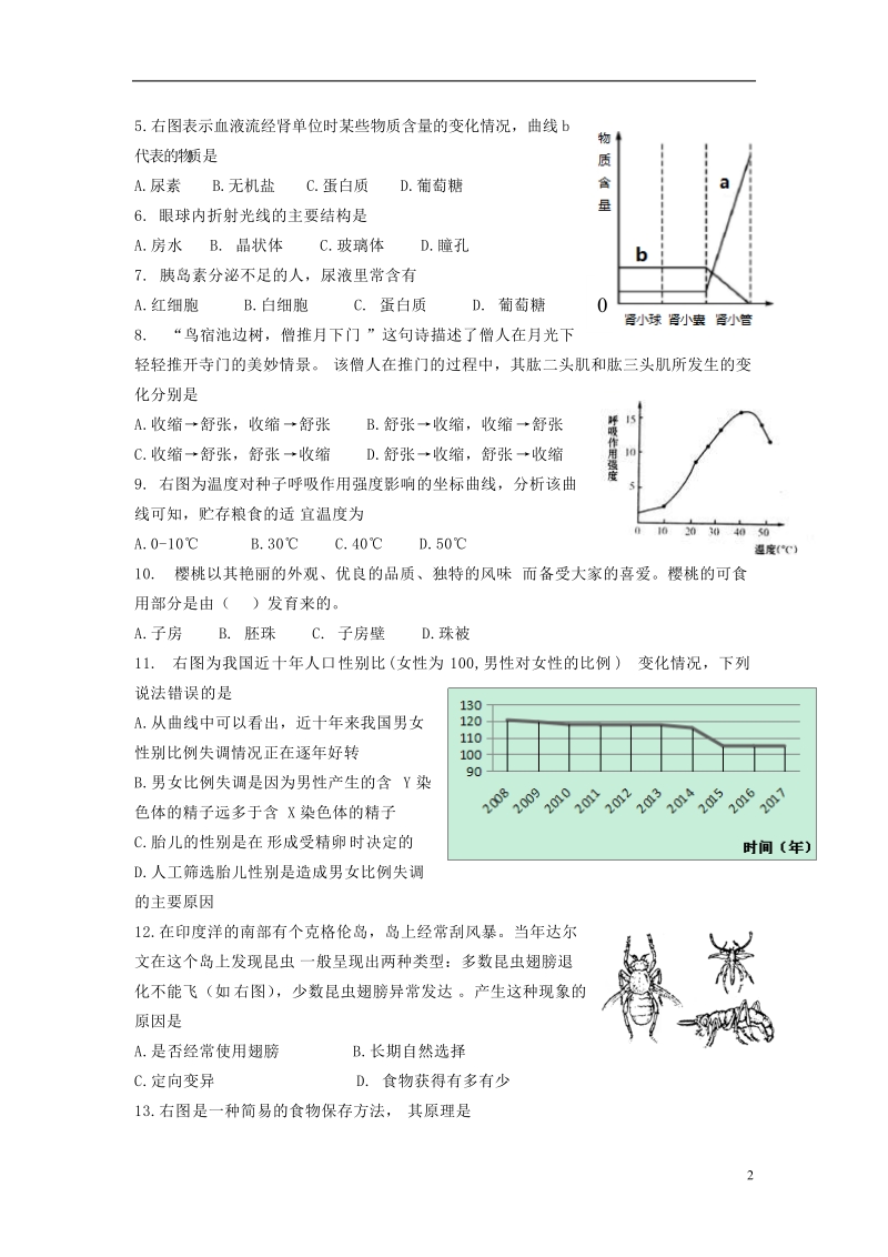 北京市燕山地区2018届中考生物一模试题.doc_第2页