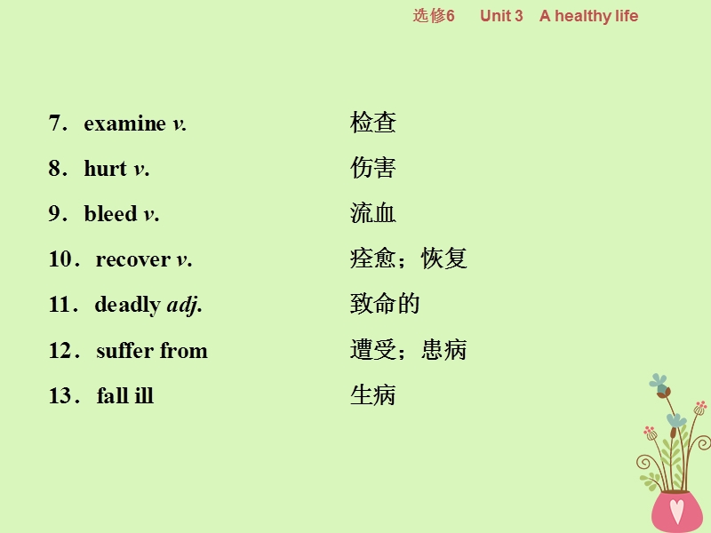 2019年高考英语一轮复习 unit 3 a healthy life课件 新人教版选修6.ppt_第3页