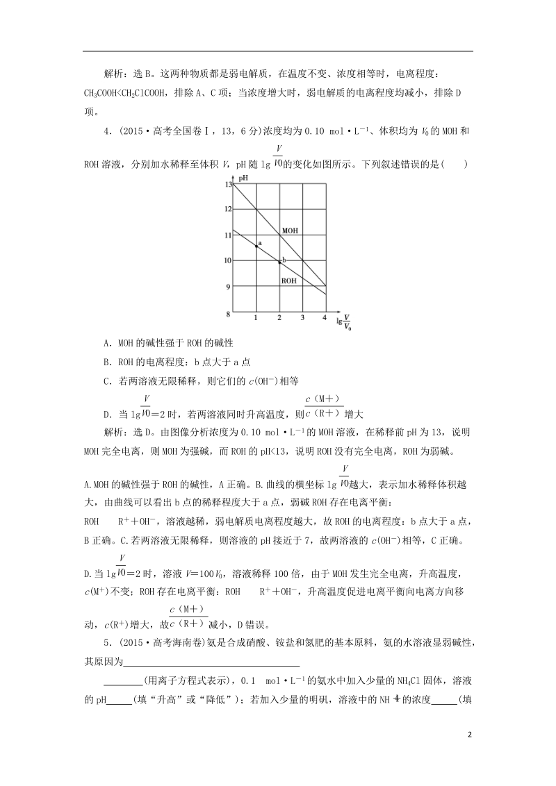 2019版高考化学总复习 第8章 水溶液中的离子平衡 第1节 弱电解质的电离平衡高考真题实践 新人教版.doc_第2页