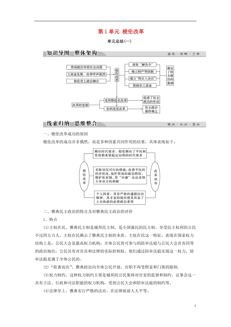 2017_2018学年高中历史第1单元梭伦改革单元总结学案新人教版选修.doc_第1页