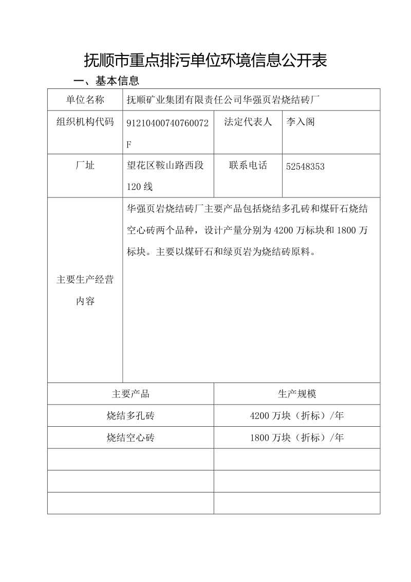 抚顺重点排污单位环境信息公开表.doc_第1页