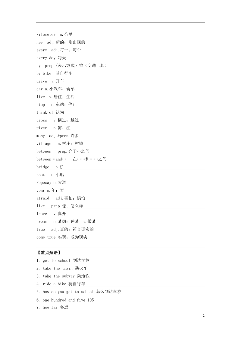 七年级英语下册 unit 3 how do you get to school短语、句型、作文汇总 （新版）人教新目标版.doc_第2页