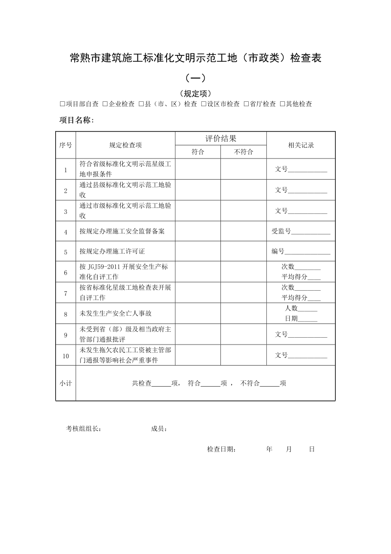 常熟建筑施工标准化文明示范工地政类检查概况表.doc_第2页