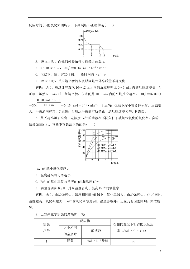 2019版高考化学总复习 第7章 化学反应速率和化学平衡 第1节 化学反应速率及其影响因素模拟预测通关 新人教版.doc_第3页