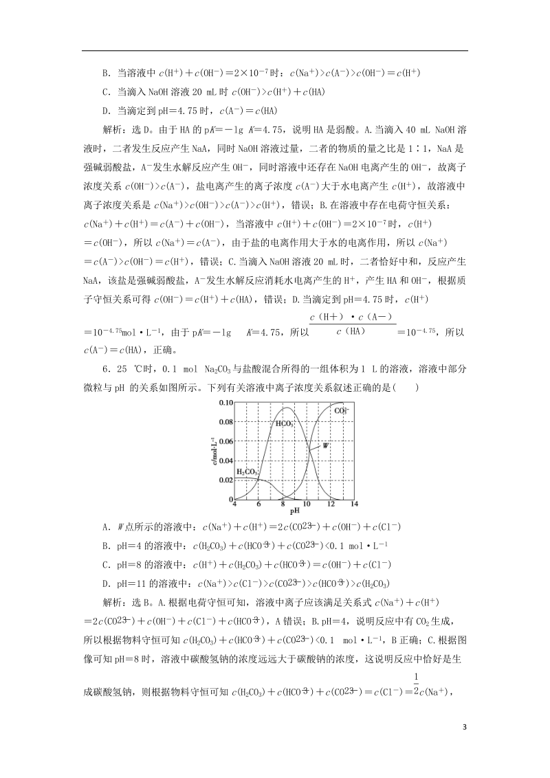 2019版高考化学总复习 第8章 水溶液中的离子平衡 微专题强化突破16 溶液中粒子浓度关系的判断专题集训 新人教版.doc_第3页