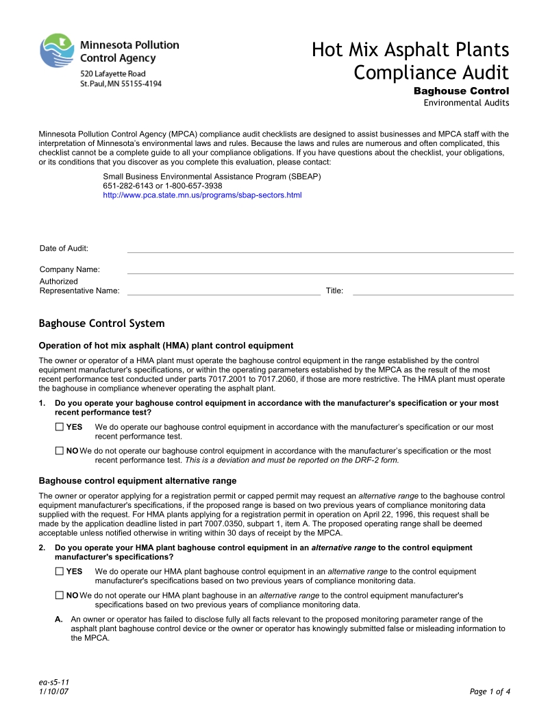 hot mix a sphalt plants compliance audit - environmental audits.doc_第1页