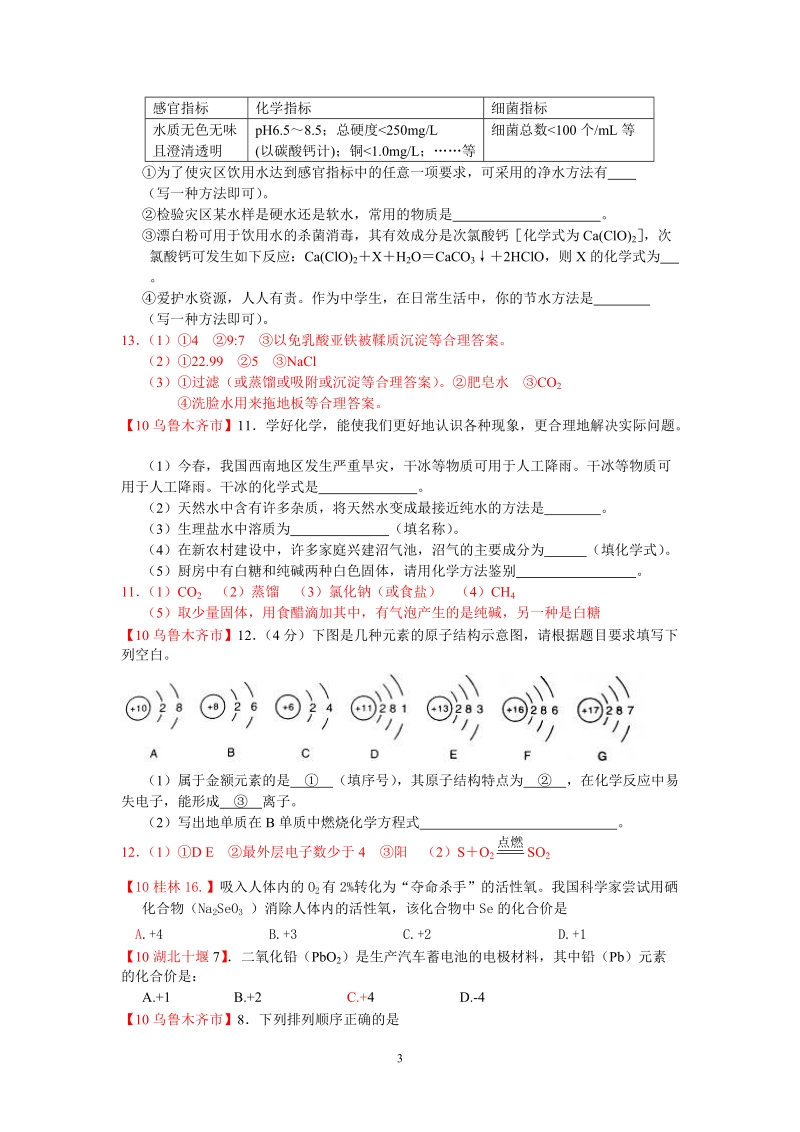 2010年全国中考化学单元汇编之物质构成的奥秘(一).doc_第3页