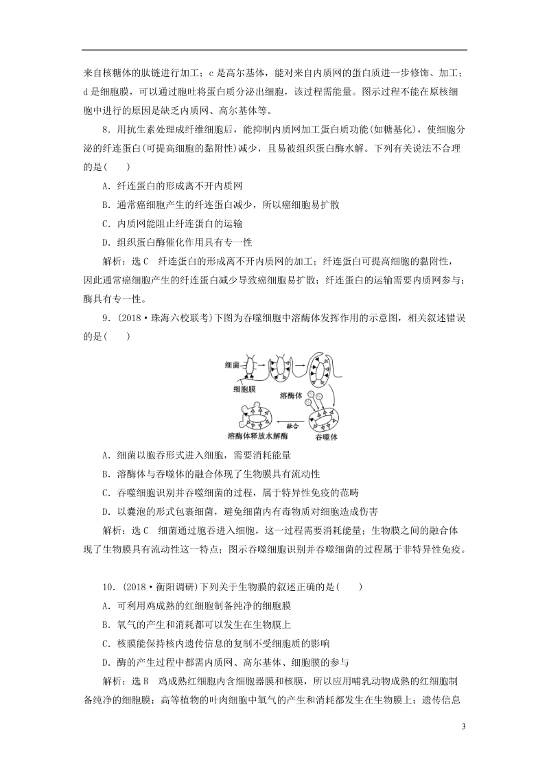 （全国通用版）2019版高考生物一轮复习 第一部分 分子与细胞 第二单元 细胞的结构与物质的输入和输出 课时跟踪检测（六）细胞器——系统内的分工与合作.doc_第3页