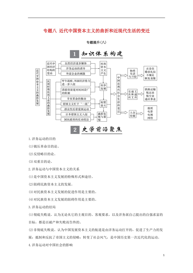 （江苏专版）2019届高考历史一轮复习 专题八 近代中国资本主义的曲折和近现代生活的变迁专题提升学案 人民版.doc_第1页