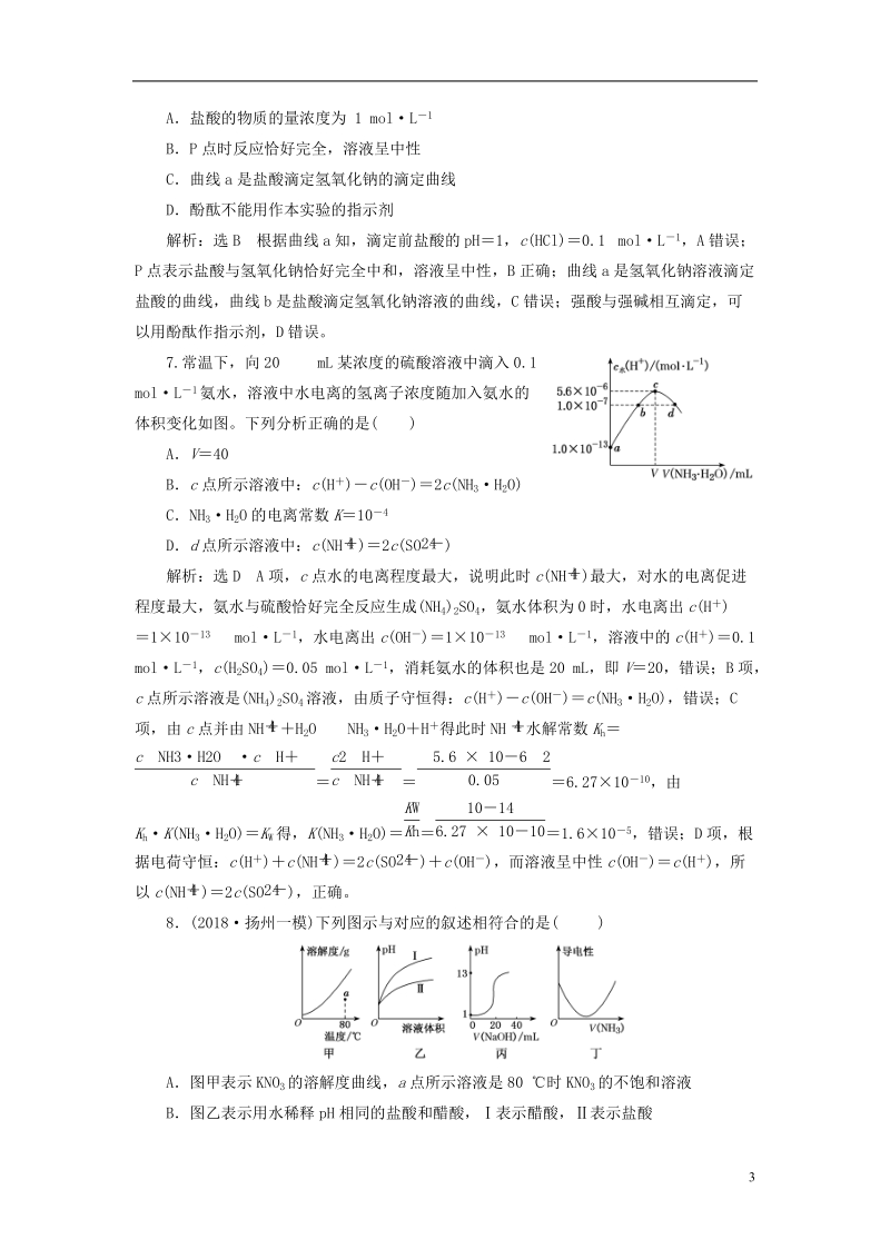 江苏专版2019版高考化学一轮复习第三板块专题八水溶液中的离子平衡跟踪检测二十四水的电离和溶液的酸碱性.doc_第3页