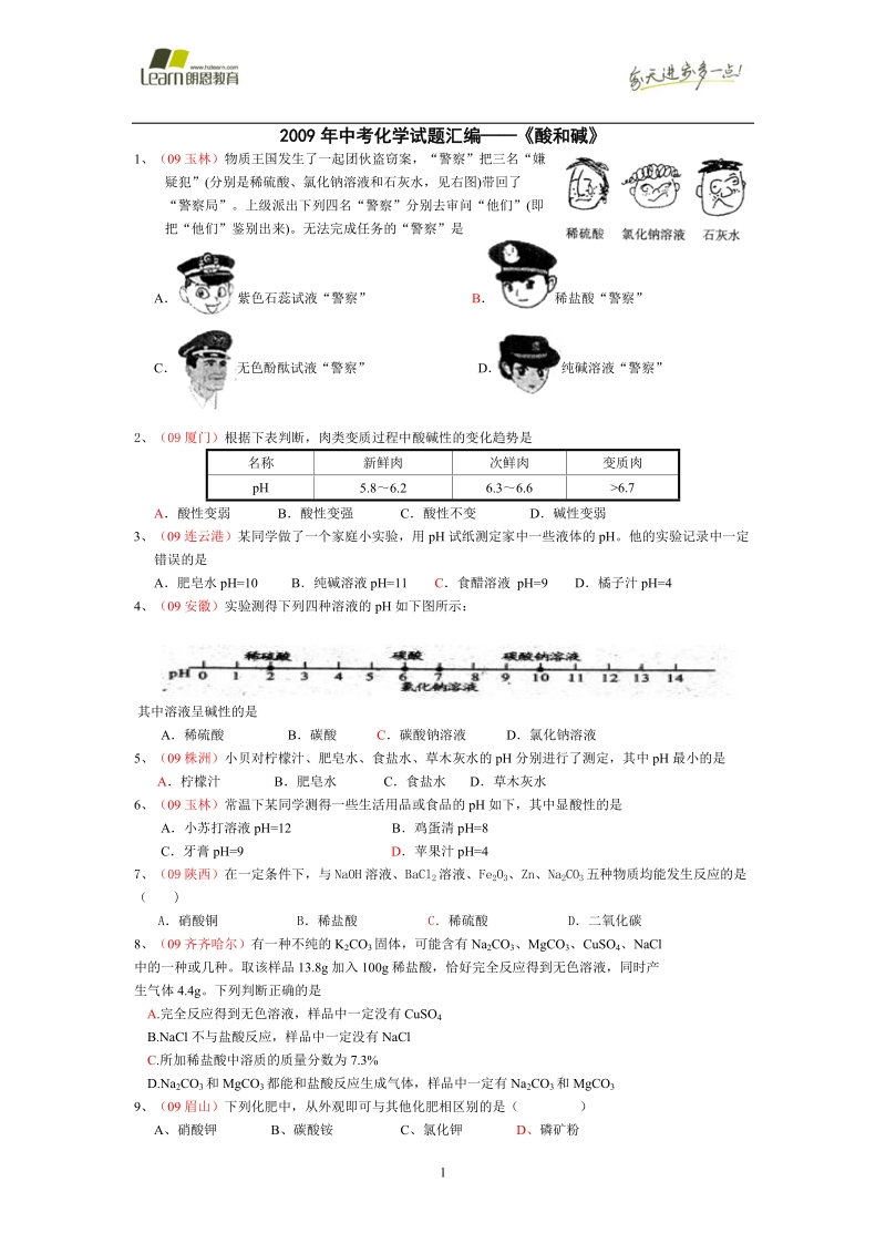 2009年度中考化学试题汇编.doc_第1页