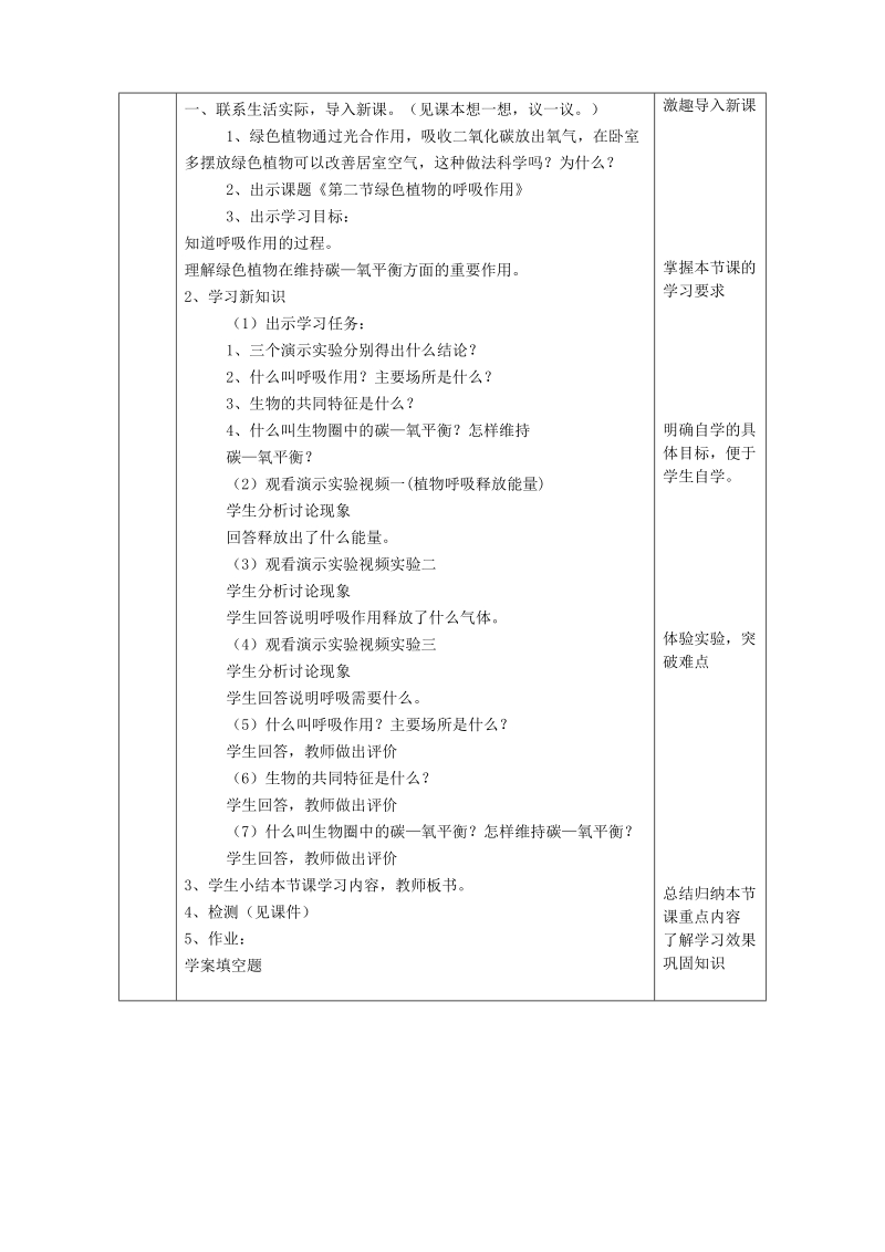 陕西省石泉县七年级生物上册 3.5.2绿色植物的呼吸作用教案2 （新版）新人教版.doc_第2页