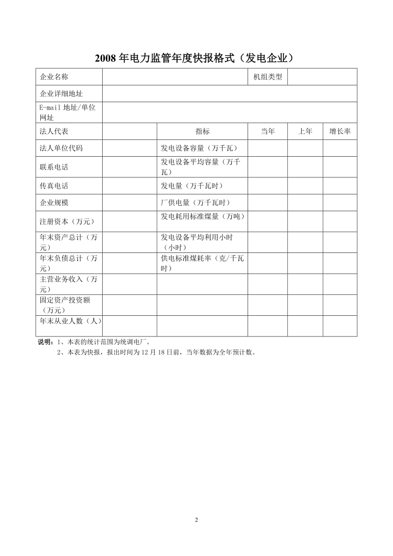 2008年电力监管年度快报格式(电网企业).doc_第2页