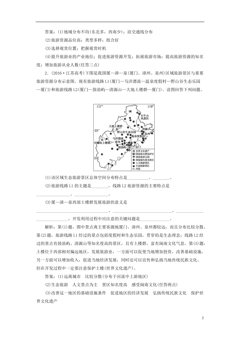 江苏专版2019版高考地理大一轮复习第四部分速过选修地理&#8226;贯通教材内外课时跟踪检测四十五旅游地理.doc_第2页