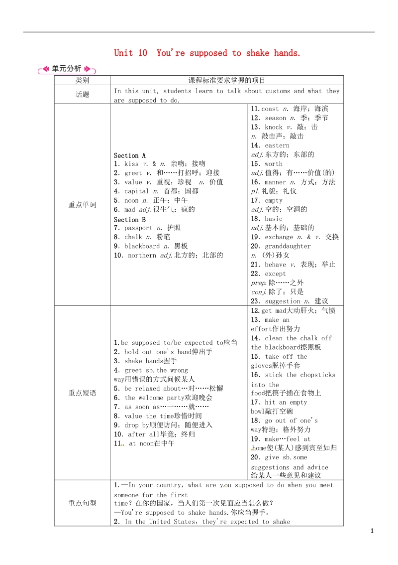 安徽省2018年秋九年级英语全册unit10you'resupposedtoshakehands第1课时sectiona1a_2d教案新版人教新目标版.doc_第1页