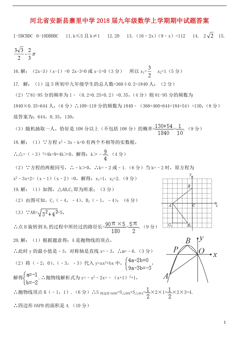 河北省安新县寨里中学2018届九年级数学上学期期中试题答案.doc_第1页