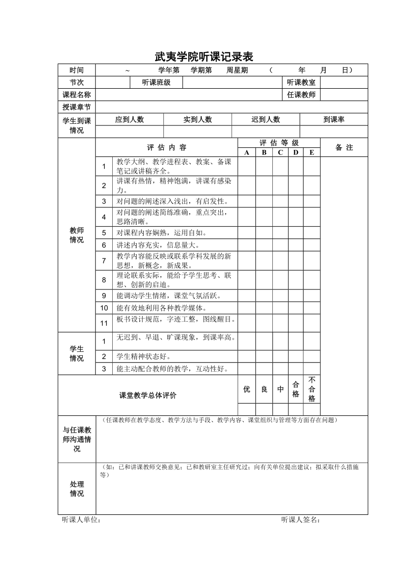 武夷学院听课记录表.doc_第1页