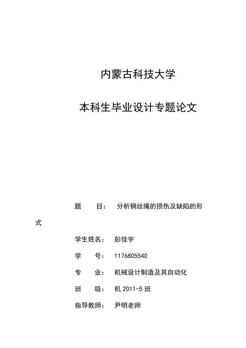 分析钢丝绳的损伤及缺陷的形式-本科毕业论文 彭佳宇.doc_第1页