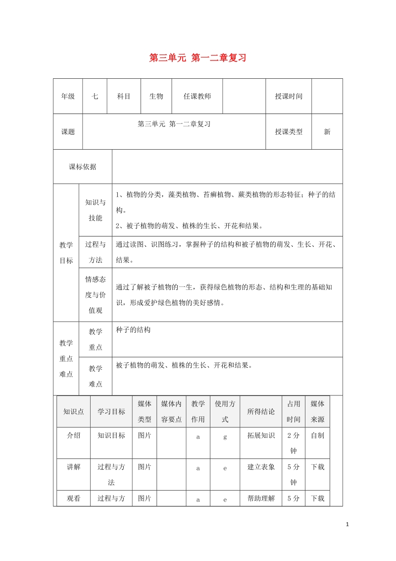 陕西省石泉县七年级生物上册 3.5.1-2章复习教案 （新版）新人教版.doc_第1页