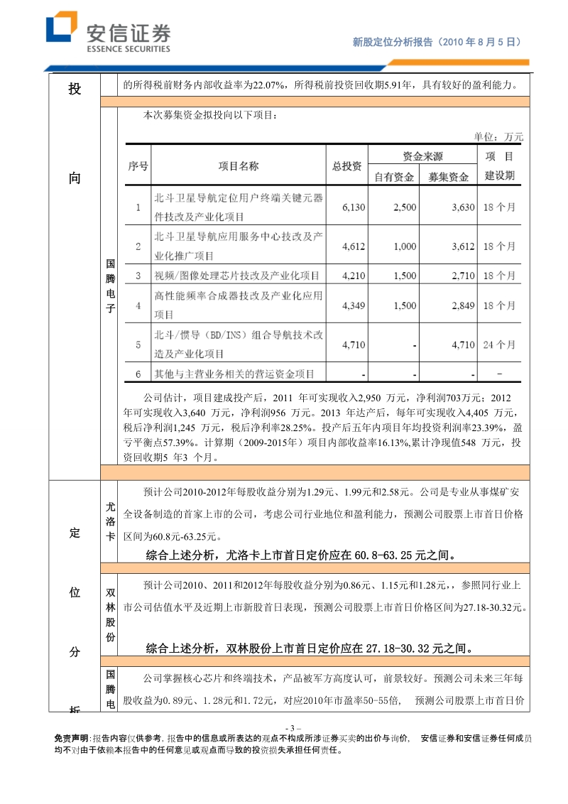 安信证 券-尤洛卡等三只创业板新股上市首日定位分析报告-100805.doc_第3页