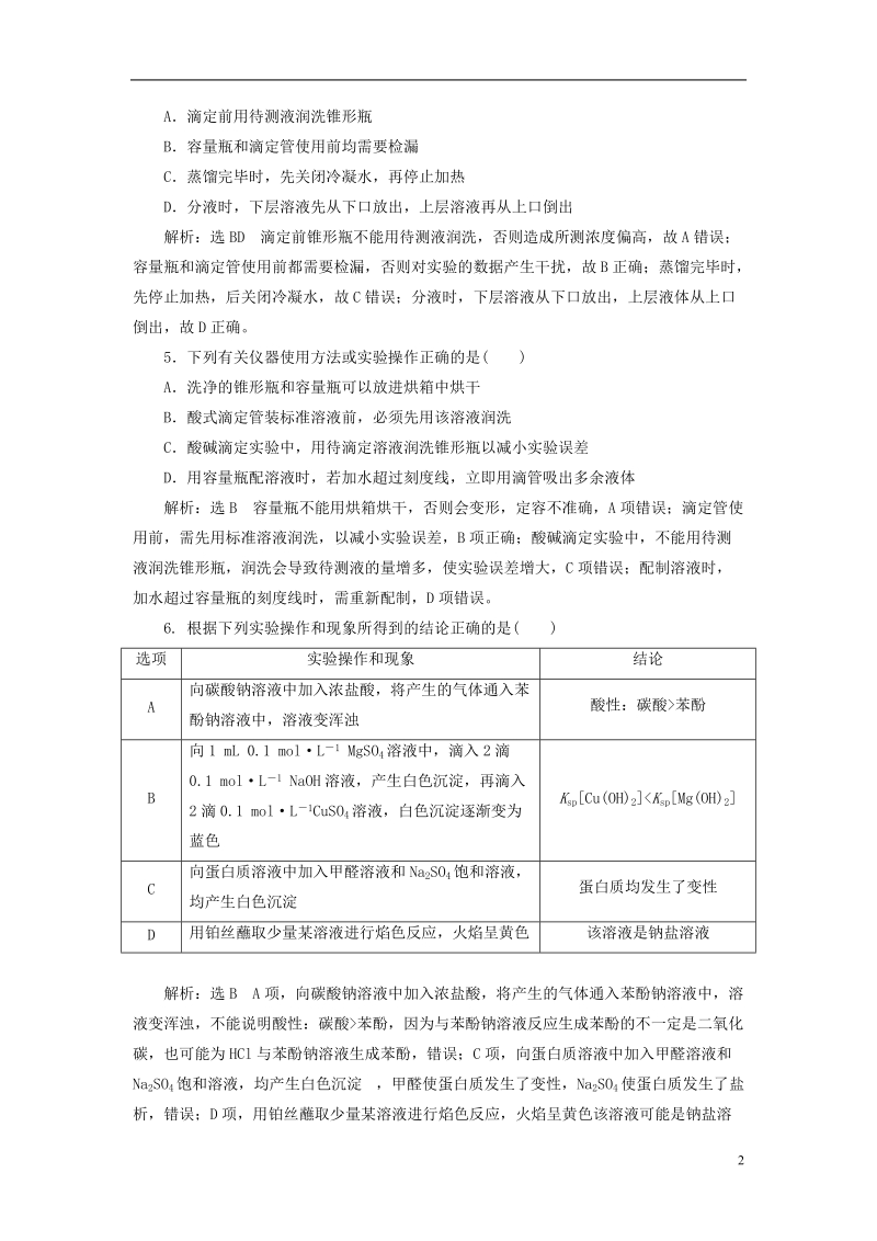 江苏专版2019版高考化学一轮复习第五板块专题十化学实验基础跟踪检测三十一选择题中的实验命题点综合练.doc_第2页