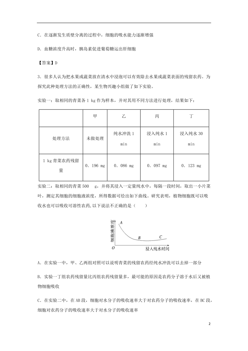 （全国通用）2018年高考生物总复习《物质跨膜运输的实例》专题演练.doc_第2页