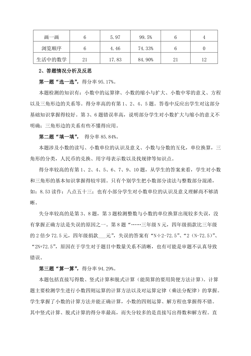 2010年春季南安市小学四年级数学学习目标检测质量分析.doc_第3页