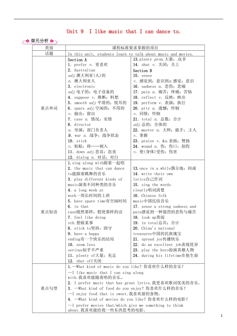 安徽省2018年秋九年级英语全册unit9ilikemusicthaticandanceto第1课时sectiona1a_2d教案新版人教新目标版.doc_第1页