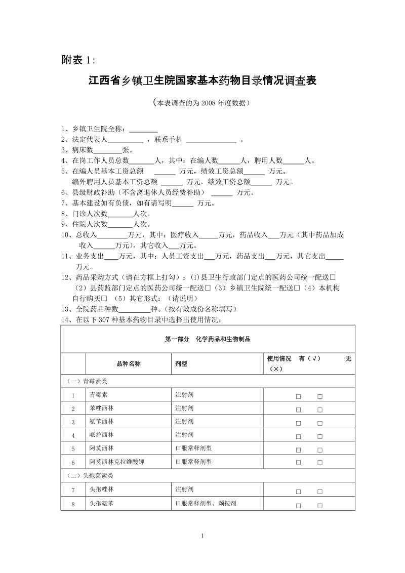 2009年乡镇卫生院基本情况调查表.doc_第1页