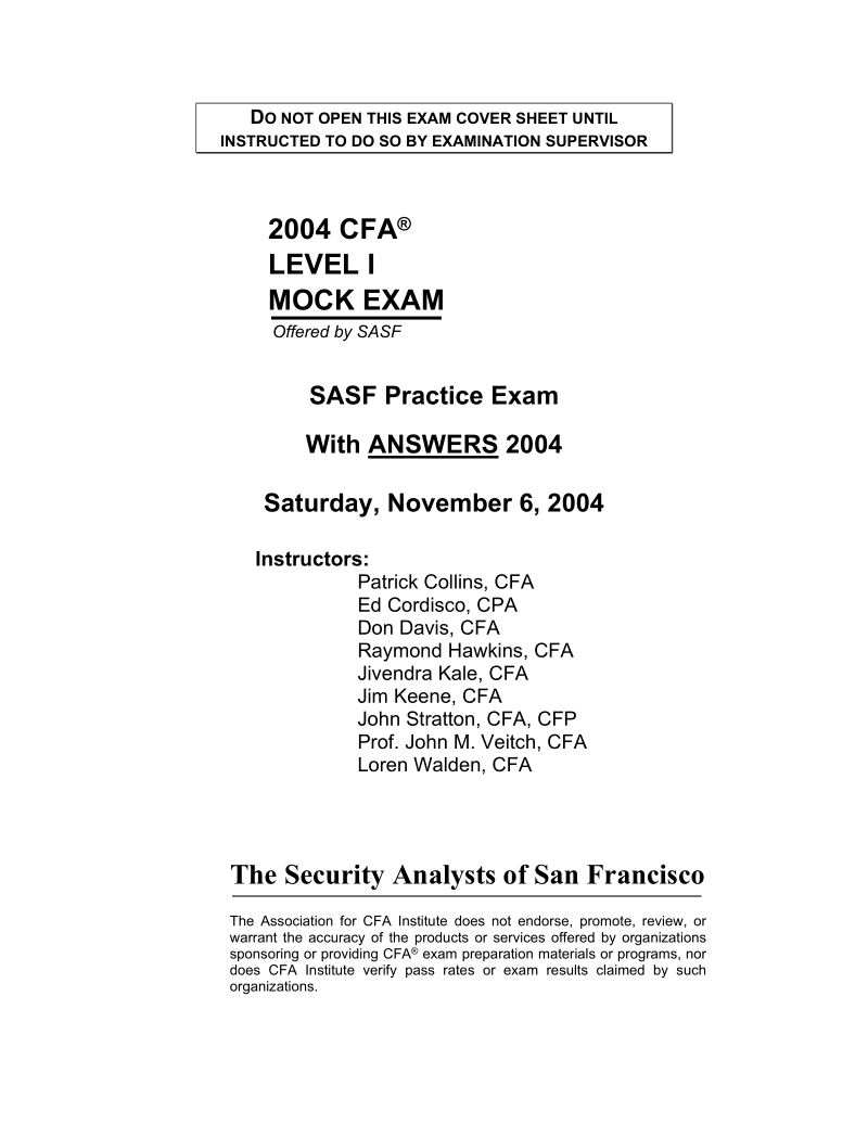 cfa mock exam level i 2004 answers updated 11-4-04.doc_第1页