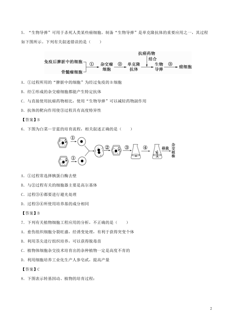 （全国通用）2018年高考生物总复习《细胞工程（克隆技术）》专题演练（三）.doc_第2页