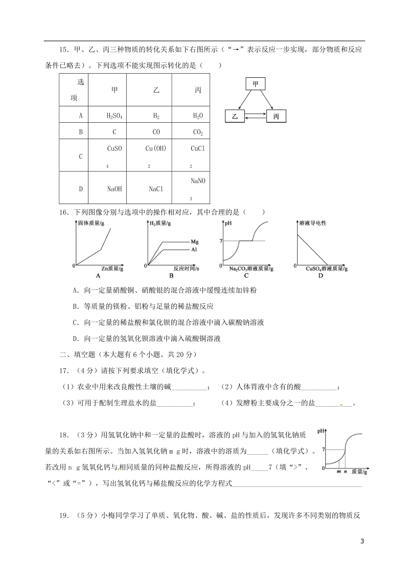 重庆市南开融侨中学初2018届九年级化学下学期阶段测试一.doc_第3页