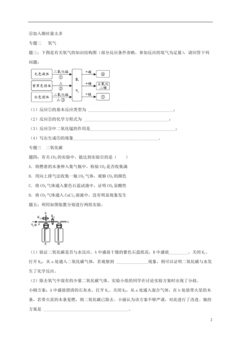 江苏省盐城市大丰区小海镇2017届中考化学复习 第44讲 身边的物质—空气、氧气、二氧化碳练习.doc_第2页