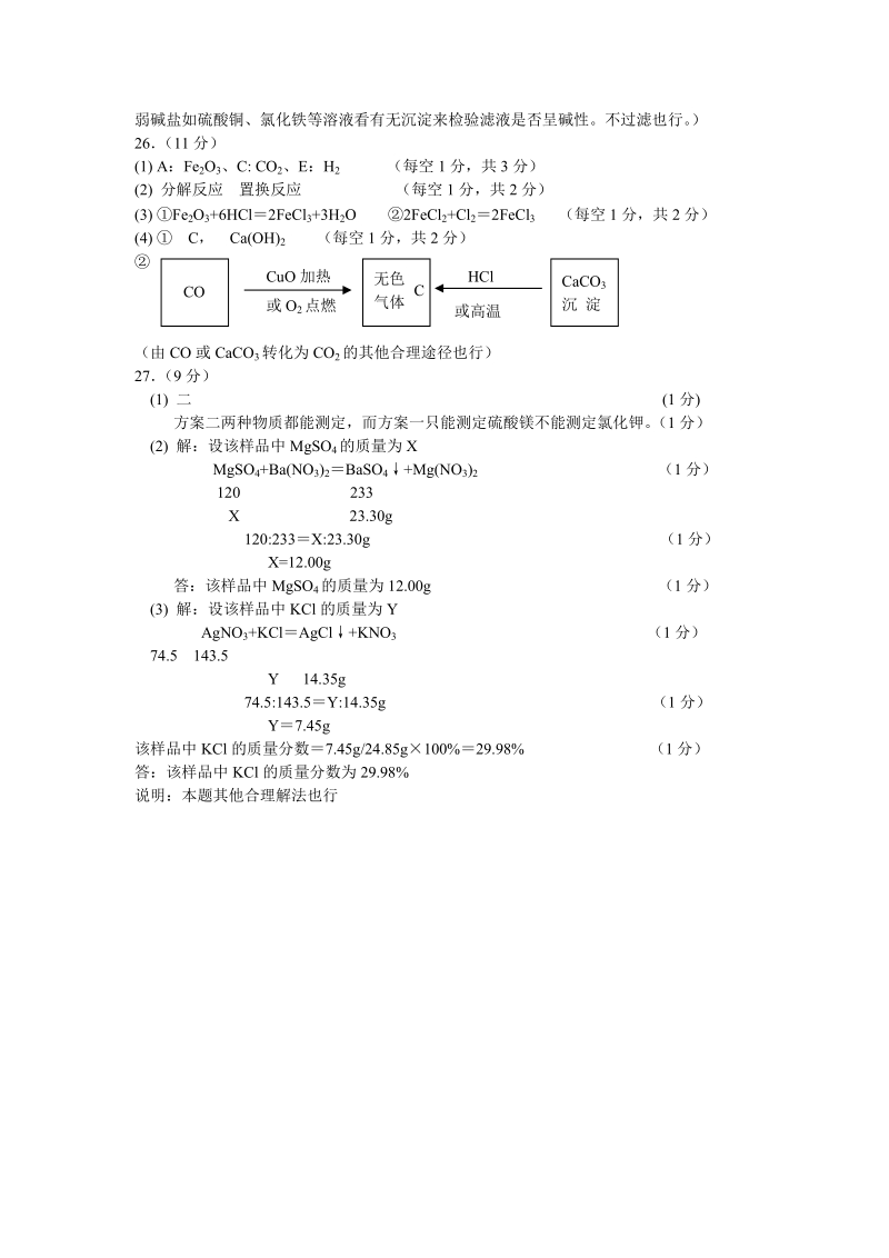 2010年江苏省泰州市初中毕业 升学统一考试化学试题参考 答案及评分....doc_第2页