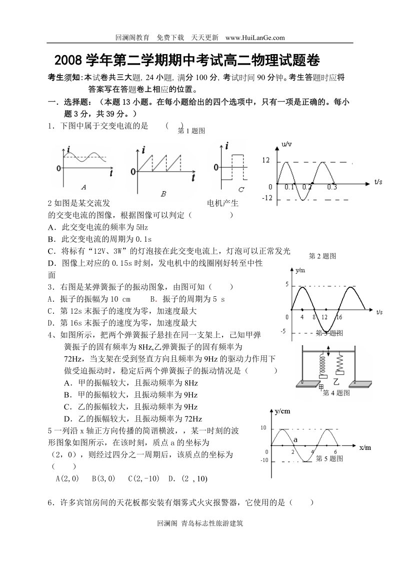 高二物理下学期期中考试物理试题附答案.doc_第1页