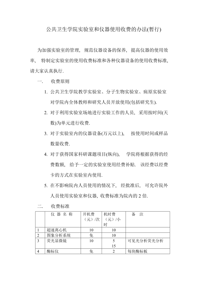 关于实验室和仪器使用收费的办法(暂行).doc_第1页