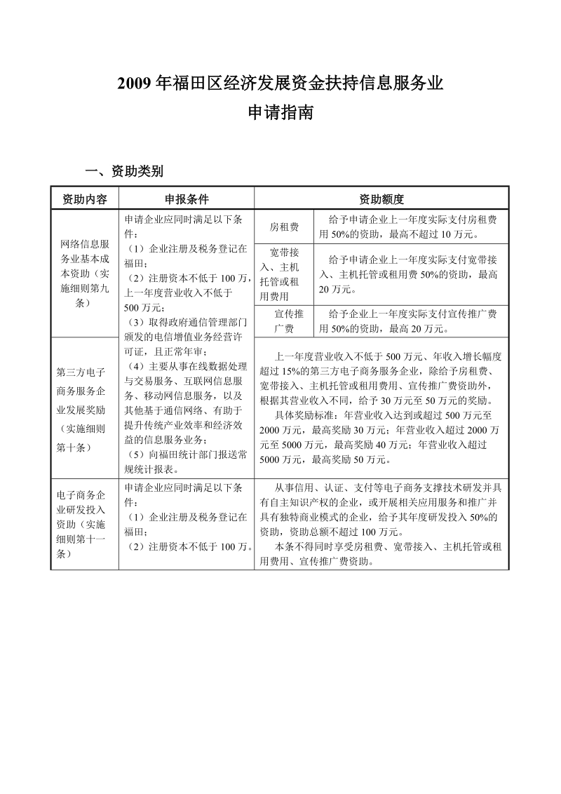 扶持信息服务业申请指南(2009) - 福田区民营科技信息网.doc_第1页