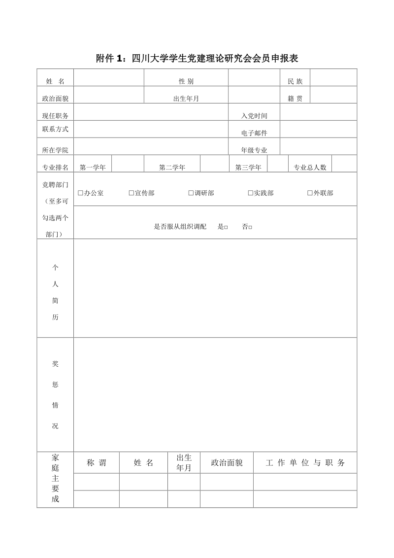 附件1：四川大学学生党建理论研究会会员申报表.doc_第1页