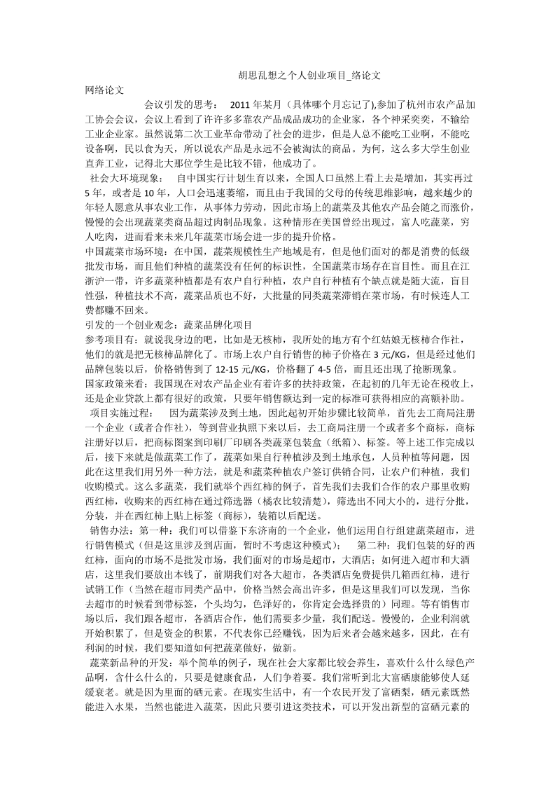 胡思乱想之个人创业项目.doc_第1页