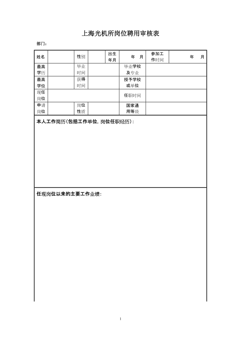 上海光机所岗位聘用审核表.doc_第1页