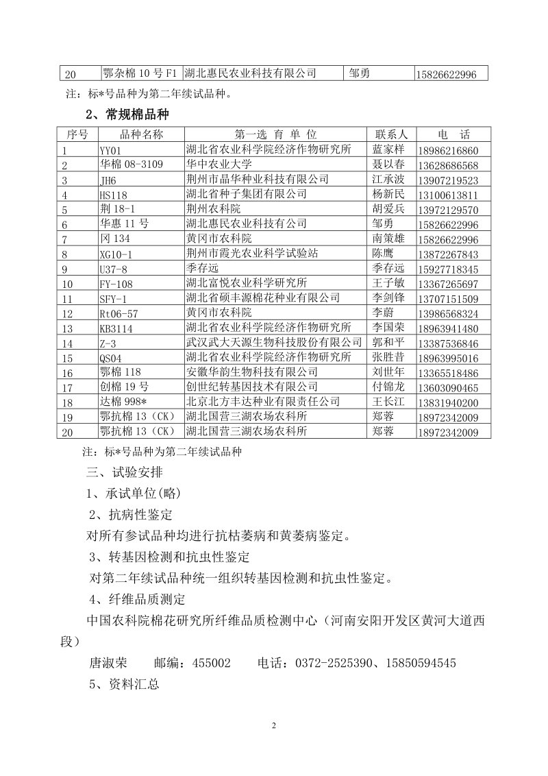 湖北省2011年棉花品种区域试验实施方案.doc_第2页