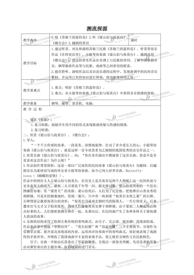 （苏教版）六年级音乐下册教案 溯流探源 5.doc_第1页