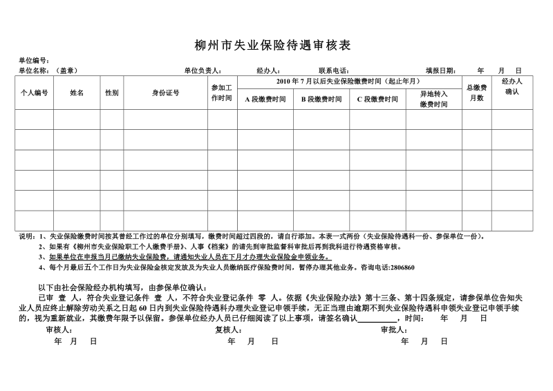 柳州市失业保险待遇审核表.doc_第1页