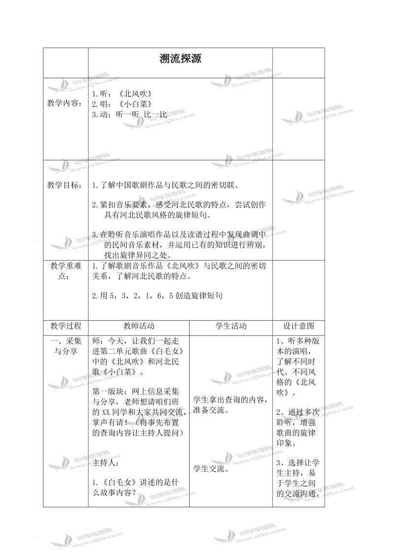 （苏教版）六年级音乐下册教案 溯流探源.doc_第1页