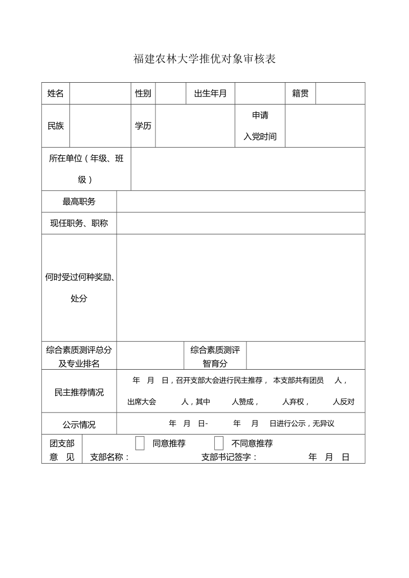 福建农林大学推优对象审核表.doc_第1页