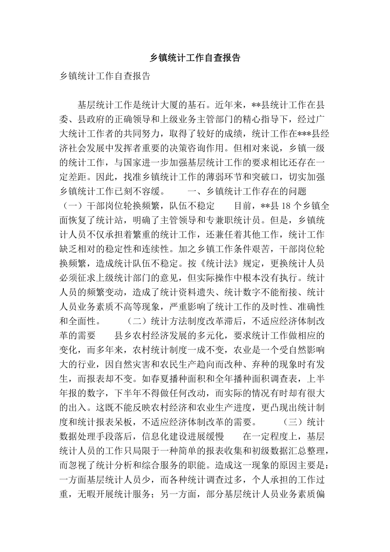 乡镇统计工作自查报告.doc_第1页