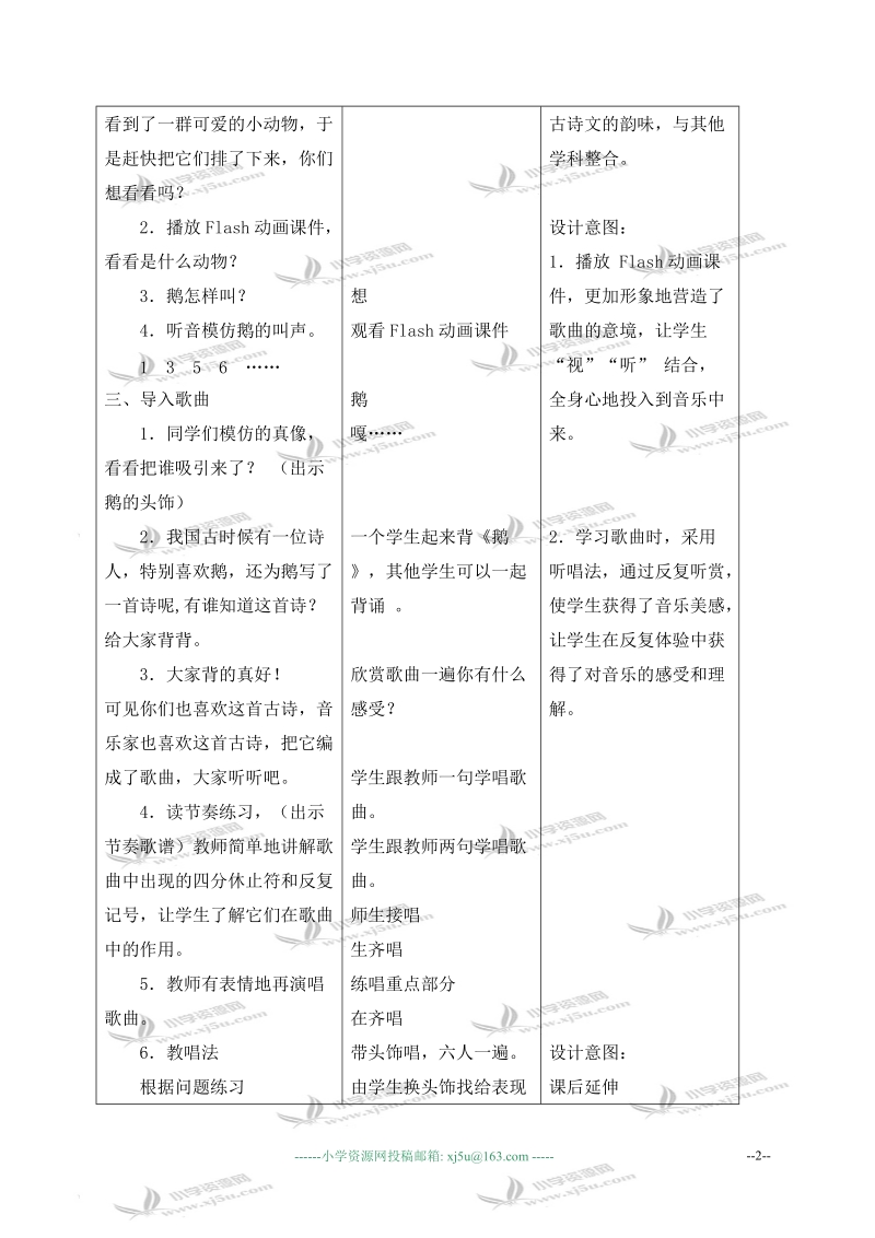 （人教新课标）一年级音乐下册教案 咏鹅 1.doc_第2页