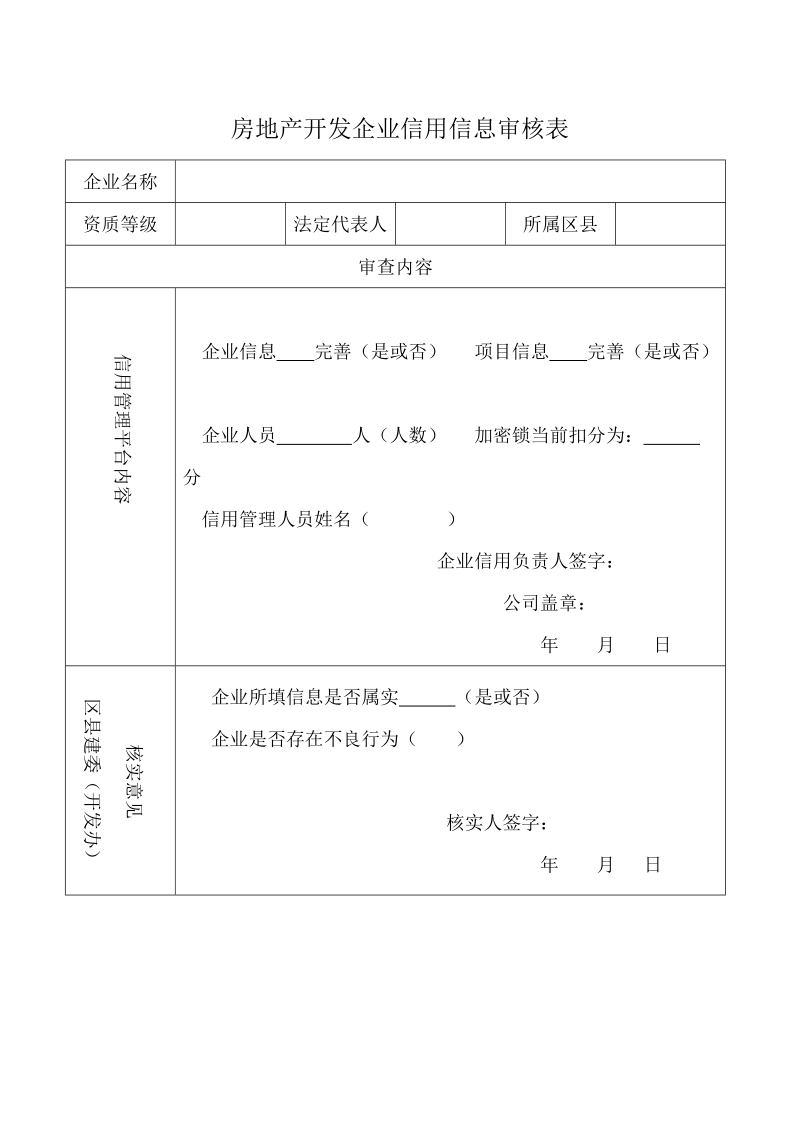 房地产开发企业信用信息审核表.doc_第1页