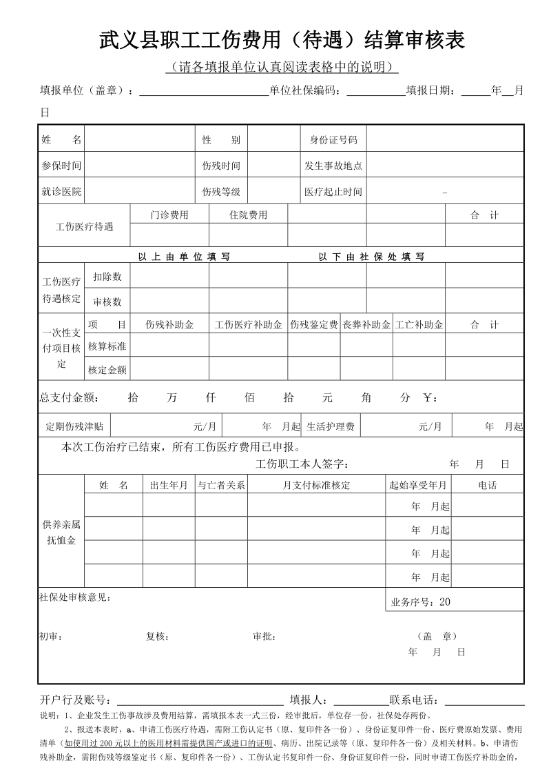 武义县职工工伤费用（待遇）结算审核表.doc_第1页